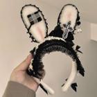 Rabbit Ear Checker Lace Face Wash Headband Pink & Black & White - One Size