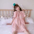 Check Short-sleeve A-line Dress Gingham - Pink - One Size