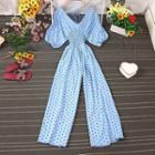 V-neck Dotted Wide-leg Jumpsuit