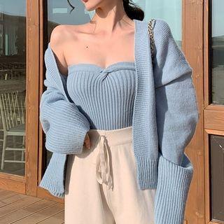 Knit Tube Top / Cardigan / Wide-leg Pants