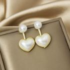 Faux Pearl Heart Drop Earring E1689-1 - 1 Pair - Gold & White - One Size