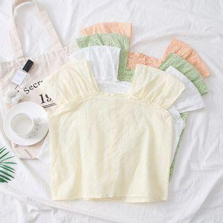 Embroidered Square-neck Crop Shirt