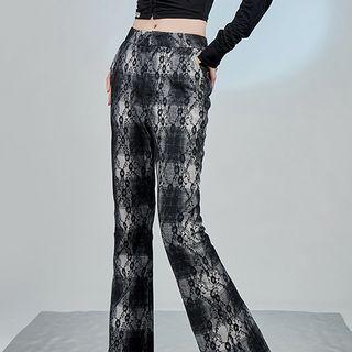 Mid Rise Plaid Lace Bootcut Pants