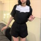 Short-sleeve Two-tone T-shirt / High Waist Shorts
