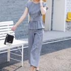 Set: Lace-up Striped Top + Pants