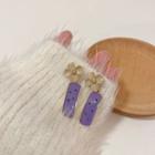 Flower Dotted Bar Dangle Earring 1 Pair - Milk Tea & Purple & Green - One Size