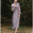 Lace Long-sleeve Midi Collared Dress
