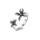 925 Sterling Silver Vintage Elegant Noble Fashion Flower Adjustable Opening Ring Silver - One Size