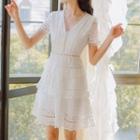 V-neck Embroidered Lace Mini A-line Dress