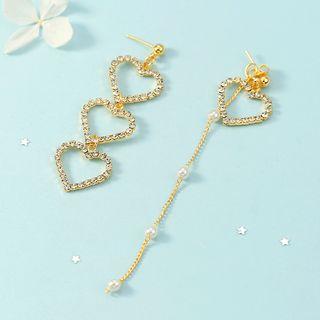 Asymmetrical Faux Pearl Rhinestone Heart Drop Earring