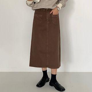 Pocket Detail Denim Midi Pencil Skirt