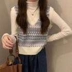 Pattern Sweater Vest / Long-sleeve Top