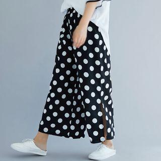 Lettering Elbow-sleeve Top / Dotted Crop Wide Leg Pants