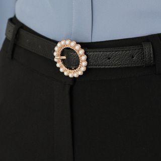Faux-pearl Hoop-buckle Belt