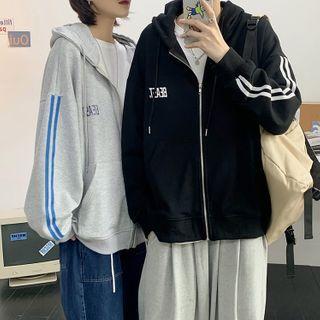 Contrast Trim Lettering Zip-up Hoodie