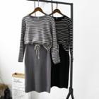 Set: Striped Knit Top + Midi Knit Skirt