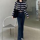 Striped Cardigan / Boot-cut Jeans
