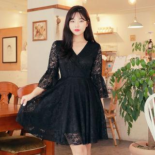 Wrap-front Laced A-line Dress