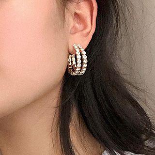 Layered C-shape Rhinestone Earring Gold - One Size