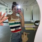 Sleeveless Letter Stripe Knit Crop Top White - One Size