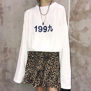 Long-sleeve Number Print T-shirt White - One Size