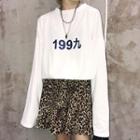 Long-sleeve Number Print T-shirt White - One Size