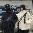 Couple Matching Lettering Zip Jacket With Fanny Pack