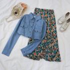 Denim Shirt / Floral Midi Skirt