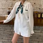 Long-sleeve Tie-neck Shirt White - One Size