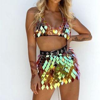 Set: Halter Crop Camisole Top + Mini Pencil Skirt