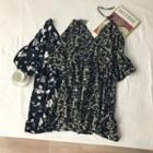 Ruffle Sleeve Floral Print Chiffon Blouse