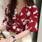 V-neck Flower Print Short-sleeve Blouse