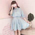 Short Puff-sleeve Plaid Shirtdress
