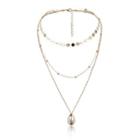 Shell Pendant Alloy Disc Layered Choker Necklace 2400 - Gold - One Size