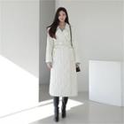 Notch-collar Long Padded Coat With Sash