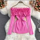 Off Shoulder Ruffle Detail Knit Top