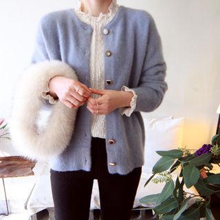 Jewel-buttoned Wool Blend Cardigan