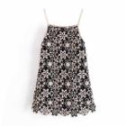 Spaghetti Strap Floral Print A-line Crochet Lace Dress