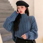 Mock-neck Texture Sweater Blue - One Size