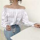 Off-shoulder Pocketed Long-sleeve Blouse White - One Size
