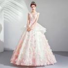 Flower Detail Cap-sleeve Ball Gown Wedding Dress