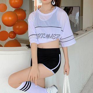 Set: Swim Tank Top + Bottom + Elbow-sleeve Lettering Top