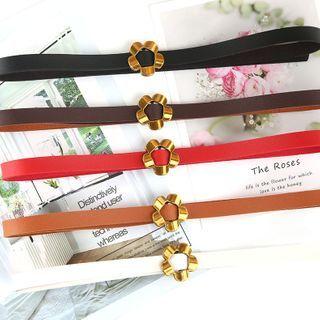Flower Buckle Faux Leather Belt