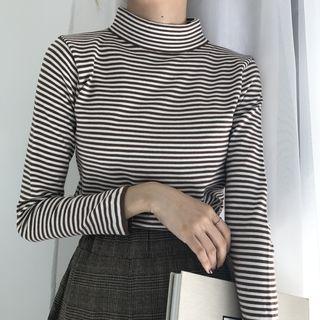 Mock-neck Striped Knit Pullover