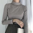 Mock-neck Striped Knit Pullover
