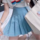 Lettering High-waist Mini A-line Pleated Skirt