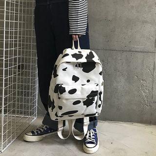 Milk Cow Print Canvas Backpack White - One Size