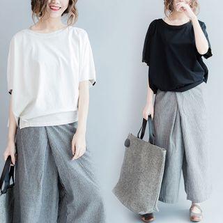 Batwing-sleeve Striped T-shirt