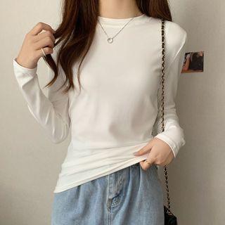Long-sleeve Round-neck Plain Underlay Top
