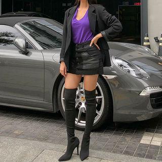 Faux-leather Patch Mini Skirt
